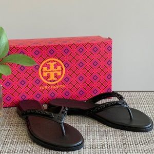 NIB - Tory Burch Everly Chain Thong Sandals Leather Size 6